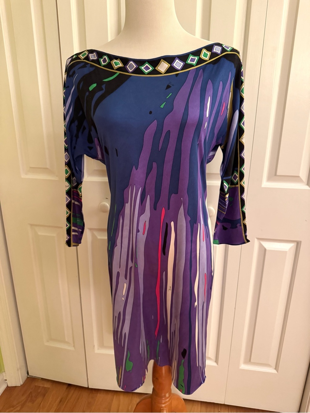 EMILIO PUCCI Multicolor Silk  Batwing Jersey Dress 8-10/44